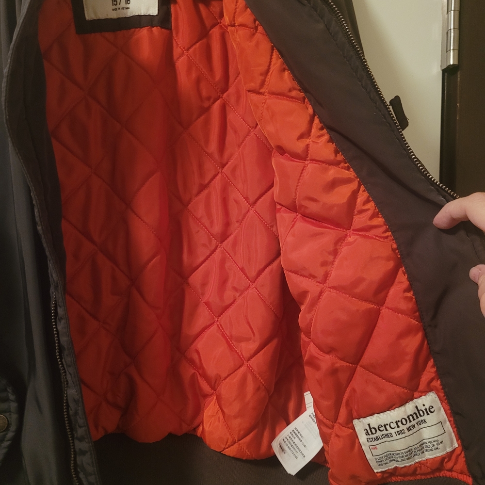 Kids Abercrombie & Fitch Gray Bomber Jacket Size 15/16 - Picture 4 of 10